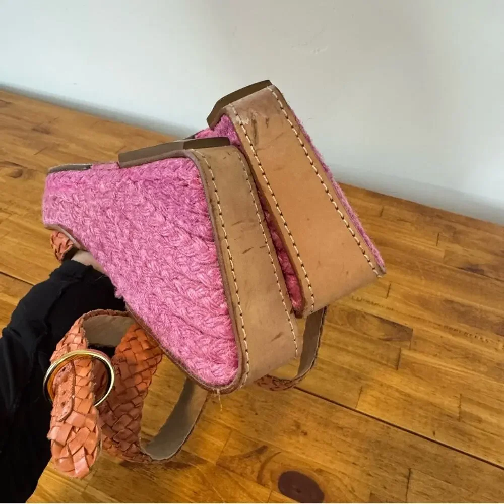 Diane Von Furstenberg DVF Braided Wedge Heel Sandals Pink Orange Size 7.5